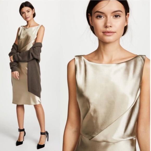 Nili Lotan Anne Gold Satin Midi Dress Size 4 Holiday Cocktail Party Elegant - Picture 15 of 15